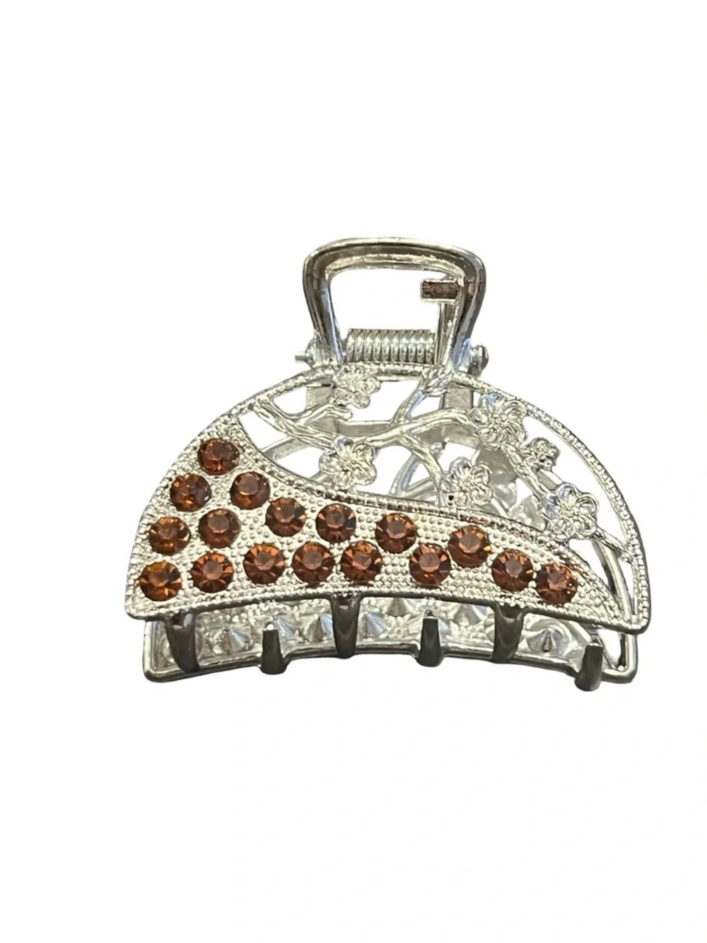 Silver Hair Claw Clip with Amber Crystals FINAL PRICE DROP